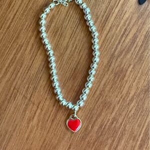 ♥️♥️♥️Silver 925 Beaded Necklace with Red Heart Pendant♥️♥️♥️